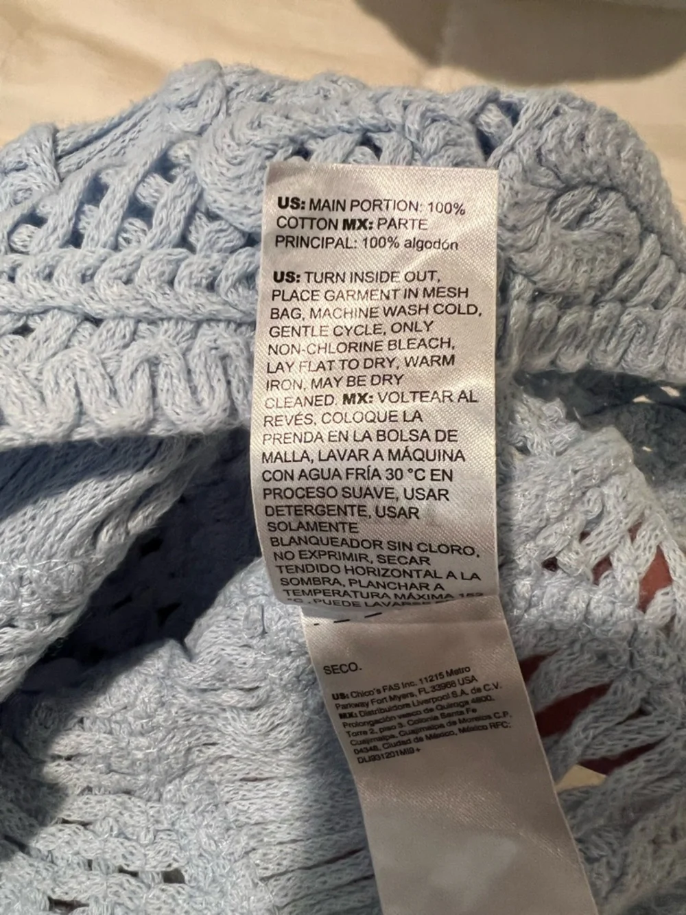 WHBM White House Black Market Blue Crochet Top Puff Sleeve Open Knit Cottagecore - Picture 14 of 14